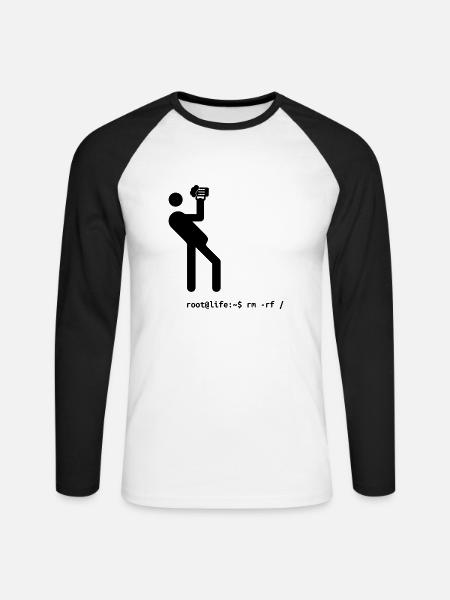 root Befehl rm -rf / - Unisex Baseballshirt langarm - Weiß/Schwarz