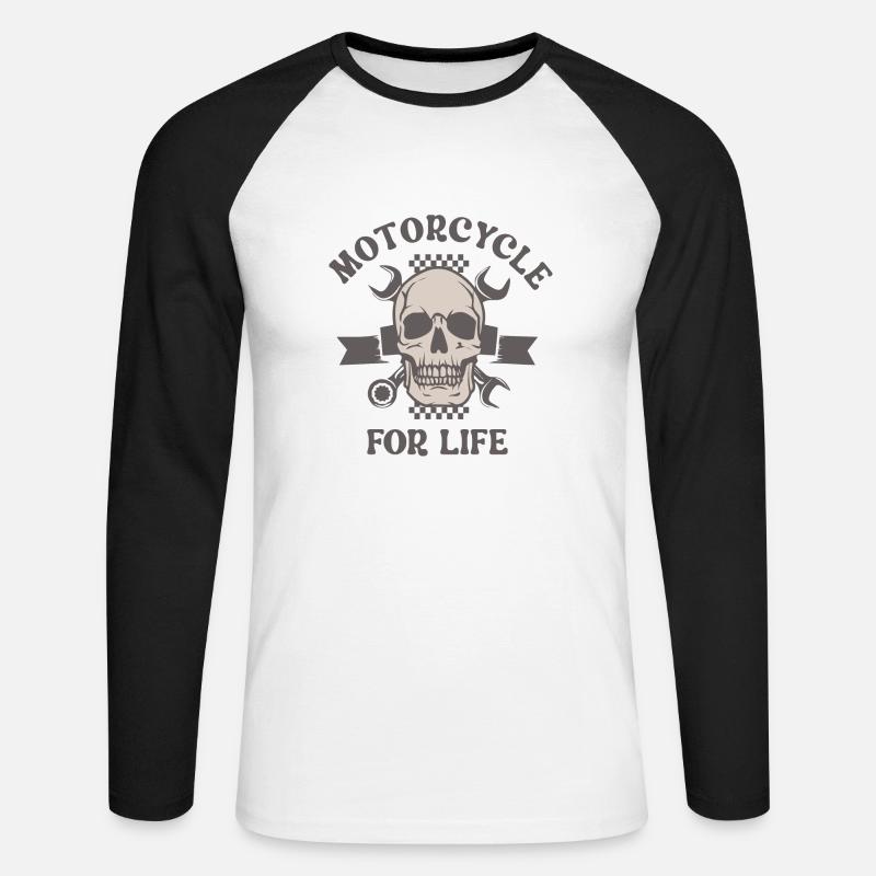 Motorrad ein Leben lang - Unisex Baseballshirt langarm - Weiß/Schwarz