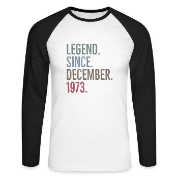 Legend Since December 1973 - Unisex Long Sleeve Baseball T-Shirt - white/black - Front - Nik (191cm)