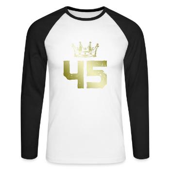 45 Couronne numérique - T-shirt baseball manches longues Homme - blanc/noir - Devant - Nik (191cm)