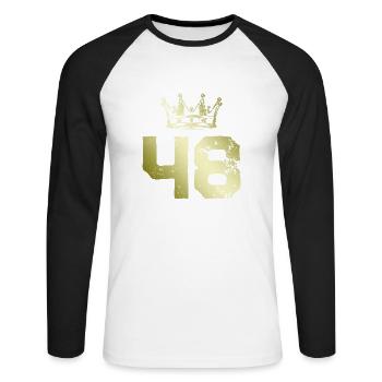 48 Couronne numérique - T-shirt baseball manches longues Homme - blanc/noir - Devant - Nik (191cm)