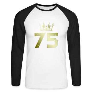 75 Couronne numérique - T-shirt baseball manches longues Homme - blanc/noir - Devant - Nik (191cm)