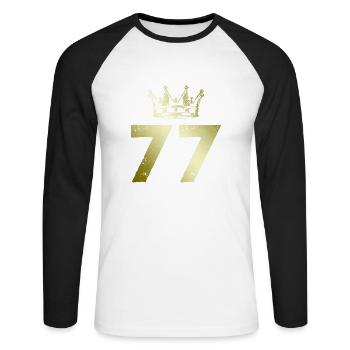77 Zahl Krone - Unisex Baseballshirt langarm - Weiß/Schwarz - Vorne - Nik (191cm)