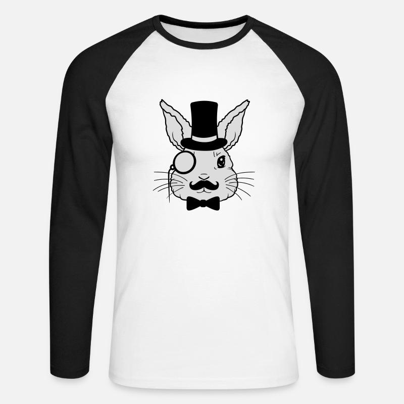 Sir Rabbit Monocle Cylinder - Unisex Long Sleeve Baseball T-Shirt - white/black