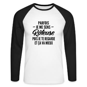 humour femme râleuse / parfois je me sens râleuse - T-shirt baseball manches longues Homme - blanc/noir - Devant - Nik (191cm)