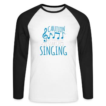may spontaneously start singing - Unisex Baseballshirt langarm - Weiß/Schwarz - Vorne - Nik (191cm)