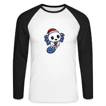 AXOLOTL CHRISTMAS DESIGN - Unisex Baseballshirt langarm - Weiß/Schwarz - Vorne - Nik (191cm)