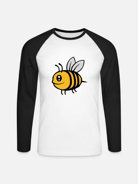 Cute little cartoon bee - Unisex Long Sleeve Baseball T-Shirt - white/black