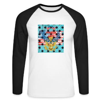 USA, stars and belts - Unisex Long Sleeve Baseball T-Shirt - white/black - Front - Nik (191cm)