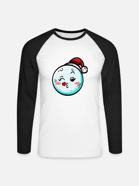 Schneeball mit Weihnachtsmütze #7/9 - Unisex Baseballshirt langarm - Weiß/Schwarz