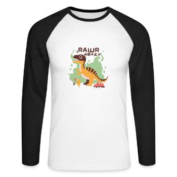 Dinosaurier Retro Asia - Unisex Baseballshirt langarm - Weiß/Schwarz - Vorne - Nik (191cm)