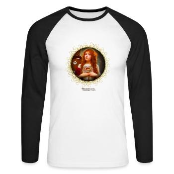 Spruch Du mich auch Frau mit Lebkuchenherz - Unisex Baseballshirt langarm - Weiß/Schwarz - Vorne - Nik (191cm)