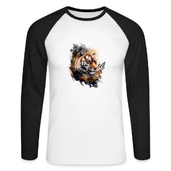 Le tigre - T-shirt baseball manches longues Homme - blanc/noir - Devant - Nik (191cm)