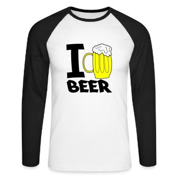 J’adore la bière - T-shirt baseball manches longues Homme - blanc/noir - Devant - Nik (191cm)