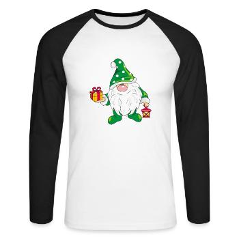 Nordic gnome with gift - Unisex Long Sleeve Baseball T-Shirt - white/black - Front - Nik (191cm)