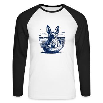 Chien dans un œuf - T-shirt baseball manches longues Homme - blanc/noir - Devant - Nik (191cm)