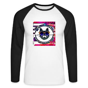 Drôle de logo de chat d’été - T-shirt baseball manches longues Homme - blanc/noir - Devant - Nik (191cm)