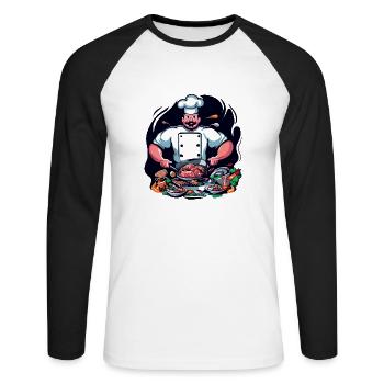 COOL TSHIRT. A CHEF PREPARING A BIG MEAL - Unisex Long Sleeve Baseball T-Shirt - white/black - Front - Nik (191cm)