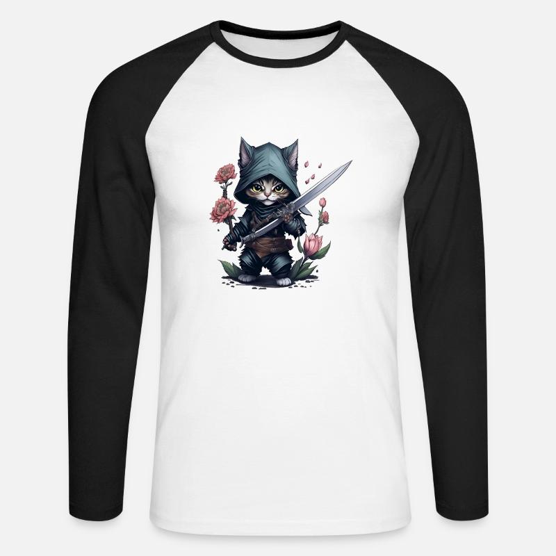 Die ultimative Ninja-Katze - Unisex Baseballshirt langarm - Weiß/Schwarz