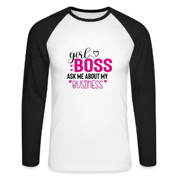 Girl Boss Ask Me About My Business - Unisex Long Sleeve Baseball T-Shirt - white/black - Front - Nik (191cm)