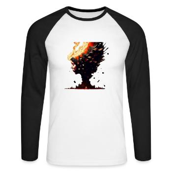Explosion der Gedanken - Unisex Baseballshirt langarm - Weiß/Schwarz - Vorne - Nik (191cm)