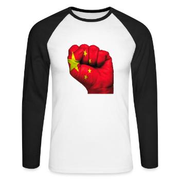 Fist Chine - T-shirt baseball manches longues Homme - blanc/noir - Devant - Nik (191cm)