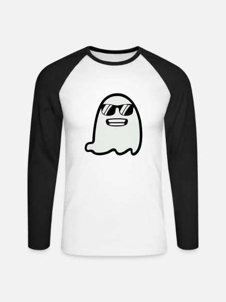 Ghost with Sunglasses - Unisex Long Sleeve Baseball T-Shirt - white/black