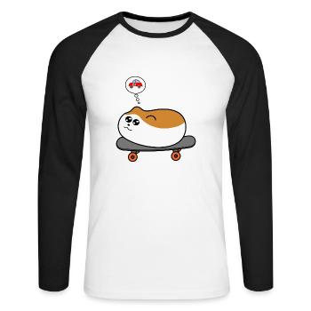 Hamster auf Skateboard - Unisex Baseballshirt langarm - Weiß/Schwarz - Vorne - Nik (191cm)