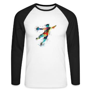 Handball, handballer, Beachhandball,Graffiti,bunt - Unisex Baseballshirt langarm - Weiß/Schwarz - Vorne - Nik (191cm)