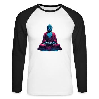 Bouddha bleu dans la méditation contemplation dualité - T-shirt baseball manches longues Homme - blanc/noir - Devant - Nik (191cm)