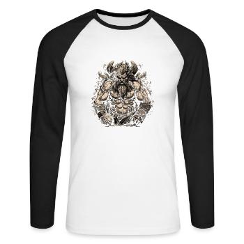 Nordisches Skandinavien Retro Wikinger Mystische Mythologie - Unisex Baseballshirt langarm - Weiß/Schwarz - Vorne - Nik (191cm)