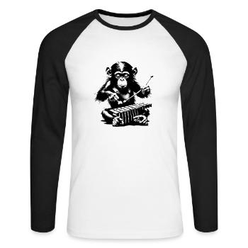 Cute Little Monkey | Orchestra in Banksy style - Unisex Long Sleeve Baseball T-Shirt - white/black - Front - Nik (191cm)