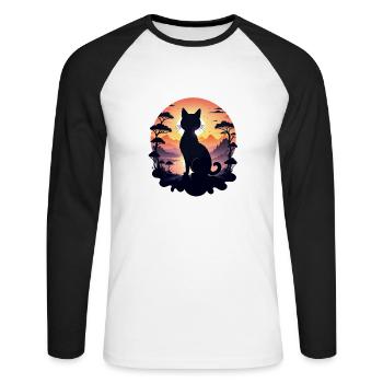 chat paysage et coucher de soleil - T-shirt baseball manches longues Homme - blanc/noir - Devant - Nik (191cm)