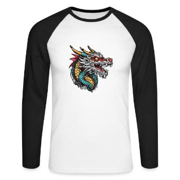 dragon asiatique - japon - chinois - T-shirt baseball manches longues Homme - blanc/noir - Devant - Nik (191cm)