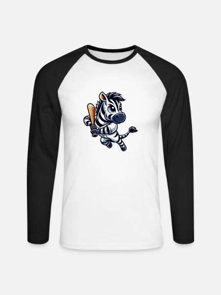 Zebra Baseballspieler Sportdesign - Unisex Baseballshirt langarm - Weiß/Schwarz