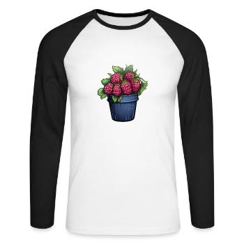 Himbeere Topfpflanze - Unisex Baseballshirt langarm - Weiß/Schwarz - Vorne - Nik (191cm)