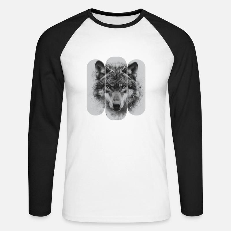 triptych Black and White Wolf - Unisex Long Sleeve Baseball T-Shirt - white/black