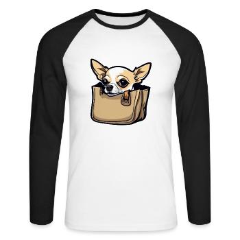 Chihuahua / small dog / animal / tiny / breed - Unisex Long Sleeve Baseball T-Shirt - white/black - Front - Nik (191cm)
