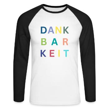 Dankbarkeit - Unisex Baseballshirt langarm - Weiß/Schwarz - Vorne - Nik (191cm)