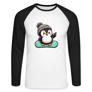 Penguin Snowboarder Winter Sports Design - Unisex Long Sleeve Baseball T-Shirt - white/black - Front - Nik (191cm)