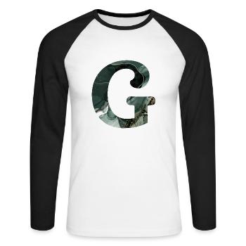 Lettre g marbré vert - T-shirt baseball manches longues Homme - blanc/noir - Devant - Nik (191cm)