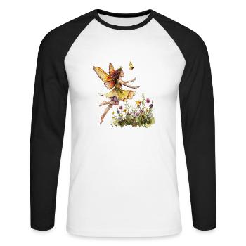 Fantaisie Fée Magie Conte de Fées Fille Nature Été - T-shirt baseball manches longues Homme - blanc/noir - Devant - Nik (191cm)