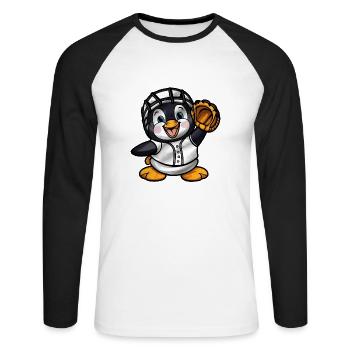 Pinguin Baseballspieler Cartoon - Unisex Baseballshirt langarm - Weiß/Schwarz - Vorne - Nik (191cm)