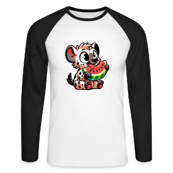 Hyäne genießt Wassermelone im Sommer - Unisex Baseballshirt langarm - Weiß/Schwarz - Vorne - Nik (191cm)