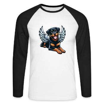 Süßer Rottweiler Engel Comic-Stil - Unisex Baseballshirt langarm - Weiß/Schwarz - Vorne - Nik (191cm)