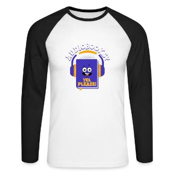Earpiece Escape : Conversations avec des livres audio - T-shirt baseball manches longues Homme - blanc/noir - Devant - Nik (191cm)