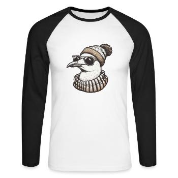 Mouette fraîche avec lunettes de soleil et casquette - T-shirt baseball manches longues Homme - blanc/noir - Devant - Nik (191cm)