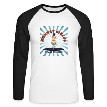 Monkey Circus - blue white - Unisex Long Sleeve Baseball T-Shirt - white/black - Front - Nik (191cm)