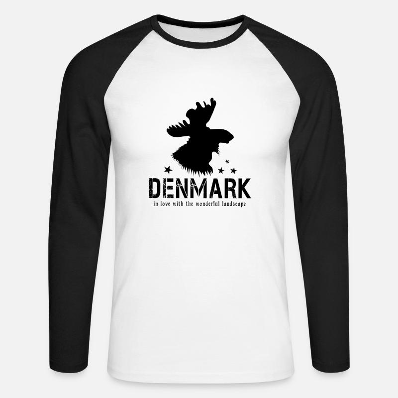 Dänemark Danmark Elch - Unisex Baseballshirt langarm - Weiß/Schwarz