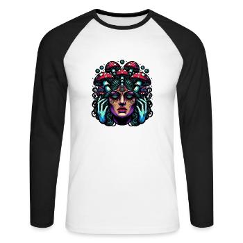Mystische Pilz-Frau - Unisex Baseballshirt langarm - Weiß/Schwarz - Vorne - Nik (191cm)